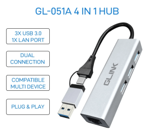 GLINK GL-051A 4 in 1 USB Hub with Type-C & USB Dual Connection, Plug & Play - Zapcart Technology Qatar