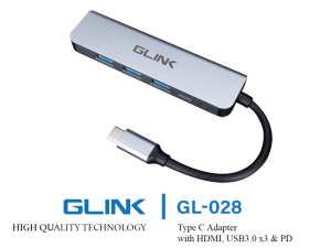 GLINK(GL-028)-TYPE-C ADAPTER 5 IN 1(HDMI+USB3.0+USB 2.0+PD) - Zapcart Technology Qatar