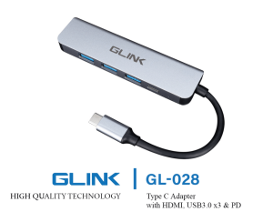 GLINK(GL-028)-TYPE-C ADAPTER 5 IN 1(HDMI+USB3.0+USB 2.0+PD) - Zapcart Technology Qatar