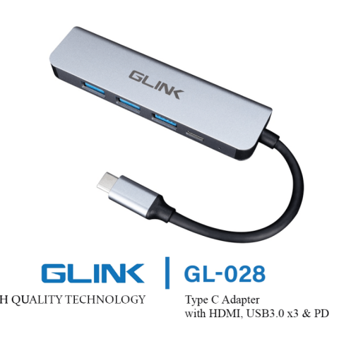 GLINK(GL-028)-TYPE-C ADAPTER 5 IN 1(HDMI+USB3.0+USB 2.0+PD) - Zapcart Technology Qatar