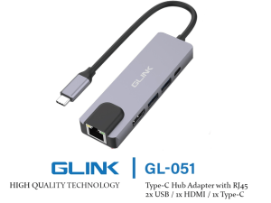 GLINK(GL-051)-TYPE-C ADAPTER 4 IN 1(LAN+USB3.0+PD) - Zapcart Technology Qatar