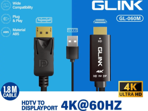 GLINK(GL-060M)-1.8M HDTV TO DP(MALE) WITH USB POWER CABLE 4K@60HZ - Zapcart Technology Qatar