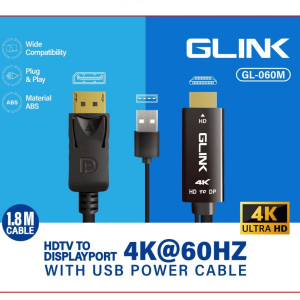GLINK(GL-060M)-1.8M HDTV TO DP(MALE) WITH USB POWER CABLE 4K@60HZ - Zapcart Technology Qatar