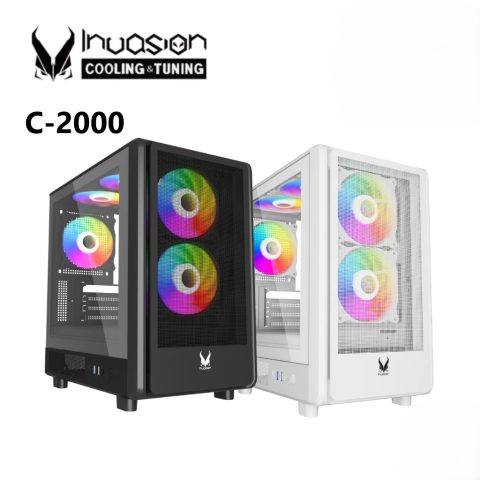 INVASION C-2000 Compact M-ATX Gaming Case (With 5 AURORA FAN MOBO SYNC) - Zapcart Technology Qatar