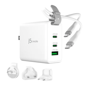 j5create JUP3565CV 65W GaN USB-C® 3-Port Traveler Charger with changeable AC plugs and USB-C® cable - Zapcart Technology Qatar