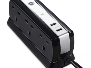 MASTERPLUG SRGDSU62PB-MPA 2 Meter Glossy BLACK 6 Gang Power Block with Switch, Surge Protection, 2 X USB Port - Zapcart Technology Qatar