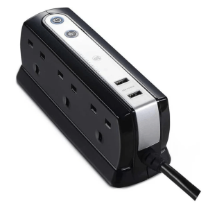 MASTERPLUG SRGDSU62PB-MPA 2 Meter Glossy BLACK 6 Gang Power Block with Switch, Surge Protection, 2 X USB Port - Zapcart Technology Qatar
