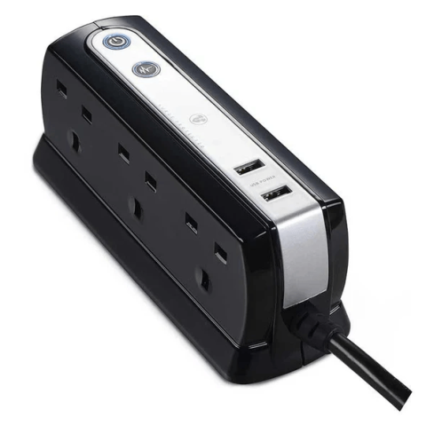 MASTERPLUG SRGDSU62PB-MPA 2 Meter Glossy BLACK 6 Gang Power Block with Switch, Surge Protection, 2 X USB Port - Zapcart Technology Qatar