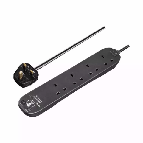 MasterPlug SRGUAC2042NB 2M Matt Black 4 Gang Surge Protected Extension Lead + 1x USB 3.1 Port + 1x USB Type-C Port - Zapcart Technology Qatar
