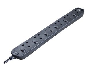MASTERPLUG SWSRG62NB-MPA 2 Meter Matt Black 6 Gang Individually Switched with Surge + Individual Power LED - Zapcart Technology Qatar