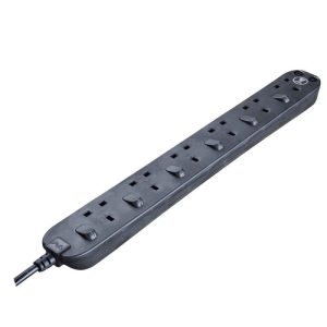MASTERPLUG SWSRG62NB-MPA 2 Meter Matt Black 6 Gang Individually Switched with Surge + Individual Power LED - Zapcart Technology Qatar