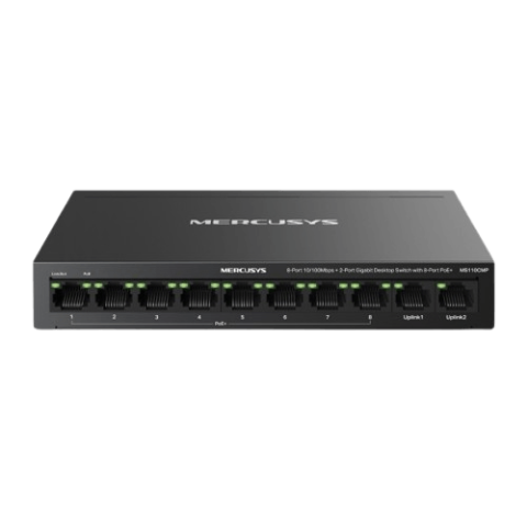 MERCUSYS MS110CMP 8-Port 10/100 Mbps + 2-Port Gigabit Desktop Switch with 8-Port PoE+ - Zapcart Technology Qatar