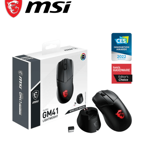 MSI Clutch GM41 Lightweight Wireless Gaming Mouse & Charging Dock, 20,000 DPI, 60M Omron Switches, Fast-Charging 80Hr Battery, RGB Mystic Light, 6 Programmable Buttons, PC/Mac - Zapcart Technology Qatar