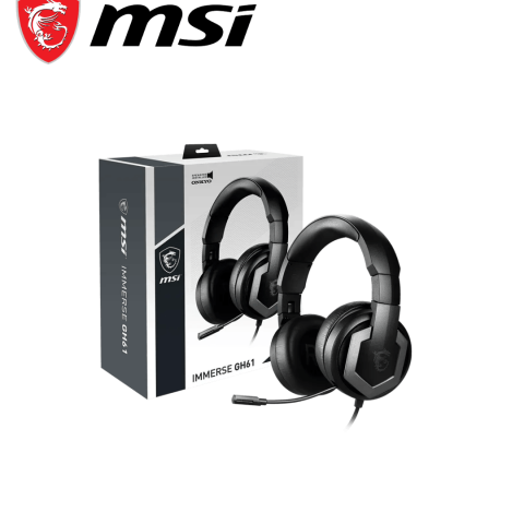 MSI Immerse GH61 Gaming Headset, Hi-Res Virtual 7.1 Surround Sound, Built-in ESS DAC & AMP, 3D Audio, Swappable Ear Cushions, 3.5mm Jack/USB, Carrying Case Included, PC/Mac/PS4/Xbox - Zapcart Technology Qatar