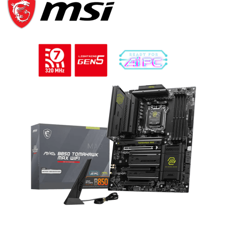 MSI MAG B850 TOMAHAWK MAX WIFI Motherboard, ATX - Supports AMD Ryzen 9000/8000 / 7000 Processors, AM5-80A SPS VRM, DDR5 Memory Boost 8400+ MT/s (OC), PCIe 5.0 x16, M.2 Gen5, Wi-Fi 7, 5G LAN - Zapcart Technology Qatar