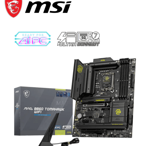 MSI MAG B860 Tomahawk WiFi Motherboard, ATX - Supports Intel Core Ultra Processors (Series 2), LGA 1851 - DDR5 Memory Boost 9200+ MT/s OC, 1 x PCIe 5.0 x16, 1 x M.2 Gen5, 5G LAN, Wi-Fi 7 - Zapcart Technology Qatar