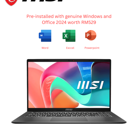 MSI Modern 15 F1MG-1204 14" FHD Business and Productivity Laptop Platinum Gray (C5-120U, 16GB D4, 512GB SSD, Intel, H&S, W11) - Zapcart Technology Qatar