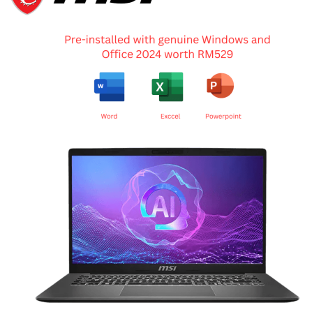 MSI Modern A14 AI+ F3HMG-025 Business and Productivity Laptop 14" FHD Platinum Gray (AI 5 330, 16GB D5, 512GB SSD, ATI, H&S, W11) - Zapcart Technology Qatar