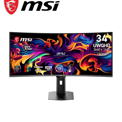 MSI MPG 341CQR QD-OLED X36 34" 3440 x 1440 (UWQHD) 360Hz Curve Gaming Monitor (AI Care Sensor/ 5th Gen OLED) - Zapcart Technology Qatar