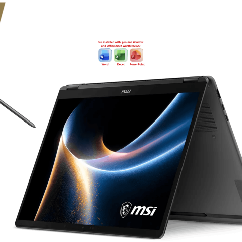 MSI PRESTIGE 14 FLIP AI+ D3MTG-224 14” FHD+ OLED Touch Platinum Gray (CU9-386H, 32GB D5, 1TB PCIe, Intel Arc, H&S, W11) - Zapcart Technology Qatar
