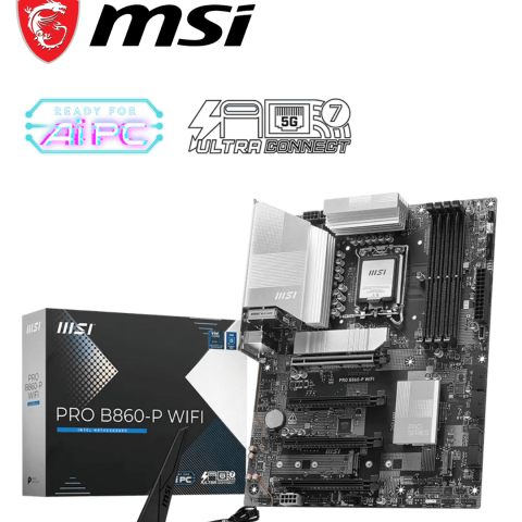 MSI PRO B860-P WIFI Motherboard, ATX - Supports Intel Core Ultra Processors (Series 2), LGA 1851-12 DRPS, DDR5 Memory Boost (8600+ MT/s OC), PCIe 5.0 x16 & 4.0 x16, M.2 Gen5, Wi-Fi 7, 5G LAN - Zapcart Technology Qatar