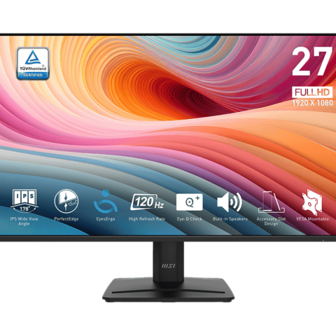 MSI PRO MP275 E2 27-inch IPS 1920 x 1080 (FHD) Gaming Office Monitor, 120Hz, Free-Synch, HDMI, DisplayPort, VGA Port, VESA Mountable, Tilt, Speaker, 4-Side Slim Bezel 1ms, Black - Zapcart Technology Qatar