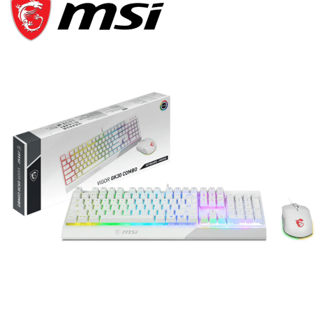 MSI Vigor GK30 Combo White, 6-Zone RGB GK30 Gaming Keyboard & GM11 Gaming Mouse, Water Repellent & Splash-Proof, 5000 DPI - Zapcart Technology Qatar
