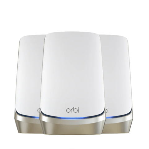 NETGEAR RBKE963 Orbi Quad-Band AXE11000 Wifi 6E Ultra Performance Mesh System - Wifi 6E Router & 2 Satellites with 10 Gig | 3x 2.5 Gig | 9x 1 Gig | Coverage up to 9000 sqft | White Edition - Zapcart Technology Qatar