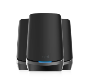 NETGEAR RBKE963B Orbi Quad-Band AXE11000 Wifi 6E Ultra Performance Mesh System - Wifi 6E Router & 2 Satellites with 10 Gig | 3x 2.5 Gig | 9x 1 Gig | Coverage up to 9000 sqft| Black Edition - Zapcart Technology Qatar