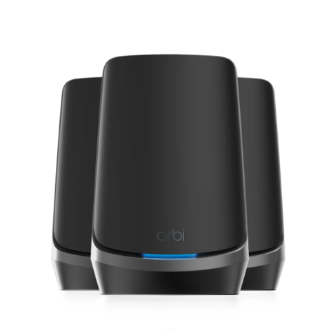 NETGEAR RBKE963B Orbi Quad-Band AXE11000 Wifi 6E Ultra Performance Mesh System - Wifi 6E Router & 2 Satellites with 10 Gig | 3x 2.5 Gig | 9x 1 Gig | Coverage up to 9000 sqft| Black Edition - Zapcart Technology Qatar