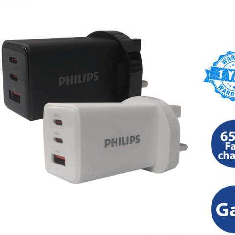PHILIPS FAST WALL CHARGER UK 65W 2C1A - Zapcart Technology Qatar