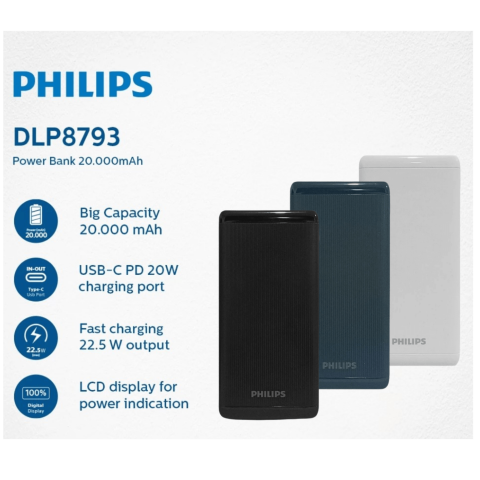 PHILIPS Powerbank 20000mAh PD22.5W Fast charger - Zapcart Technology Qatar