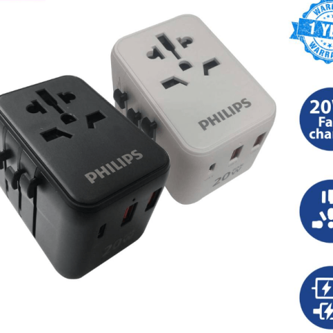 PHILIPS TRAVEL EXTENSION SOCKET UNIVERSAL ADAPTOR WITH US EU UK AND AUS STANDARD WALL PLUG (20W) SPN3351 - Zapcart Technology Qatar