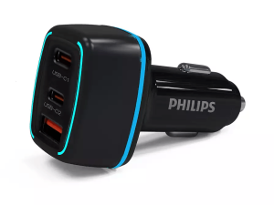 PHILIPS ULTRA FAST 3 PORT USB CAR CHARGER 65W 2C1A (BLACK) - Zapcart Technology Qatar