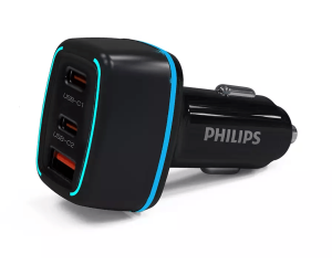 PHILIPS ULTRA FAST 3 PORT USB CAR CHARGER 65W 2C1A (BLACK) - Zapcart Technology Qatar