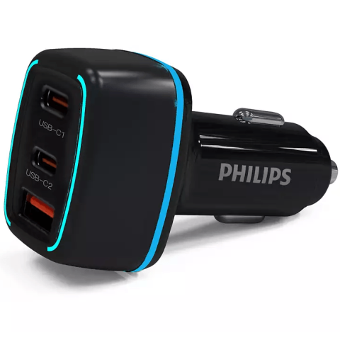 PHILIPS ULTRA FAST 3 PORT USB CAR CHARGER 65W 2C1A (BLACK) - Zapcart Technology Qatar