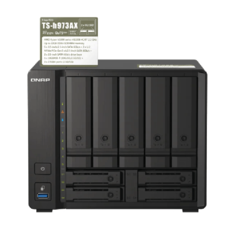Qnap QNAP TS-h973AX-8G 9-Bay AMD Ryzen™ Quad-core Desktop NAS Enhance business productivity using the quad-core 9-bay QuTS hero NAS that supports U.2 NVMe SSD and 10GbE/2.5GbE connectivity - Zapcart Technology Qatar