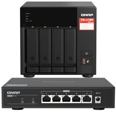 Qnap TS-473A-8G 4 Bay AMD Ryzen quad-core 2.2 GHz 2.5GbE NAS Bundle QSW-1105-5T 5 Port 2.5GbE unmanaged switch - Zapcart Technology Qatar