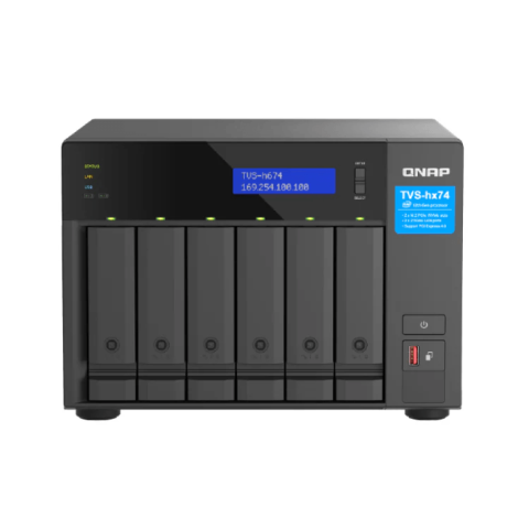 Qnap TVS-h674-i3-16G 6 Bay ZFS-based storage with PCIe Gen 4 expandability for 10/25GbE connectivity, M.2 NVMe SSD caching and multi-threads processors for virtualization applications - Zapcart Technology Qatar