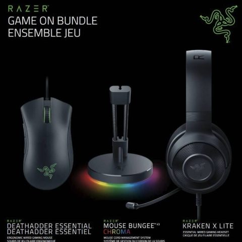 Razer Game On Bundle (DeathAdder Essential (Black) + Kraken X Lite + Mouse Bungee V3 Chroma) - Zapcart Technology Qatar