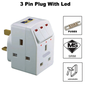 Selamat 3 Way Multi Adaptor with Led Switch (CC134WH) - Zapcart Technology Qatar