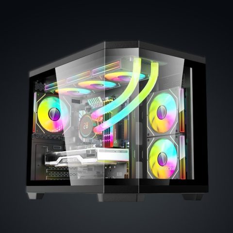 Slevcase ALLURE 3-PIECE PANORAMIC GLASS PREMIUM M-ATX PC CASE Black Colour - Zapcart Technology Qatar