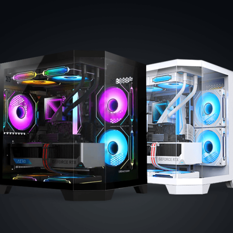 SLEVCASE ALLURE MINI 270˚ PANORAMIC COMPACT M-ATX CASE Black & White Colour - Zapcart Technology Qatar