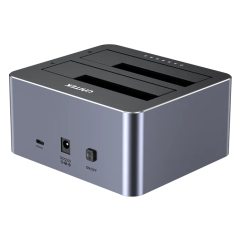 Unitek USB-C 10Gbps to Dual Bay SATA Docking Station with Offline Clone, Space Grey, 12V 3A Power Adapter - Zapcart Technology Qatar