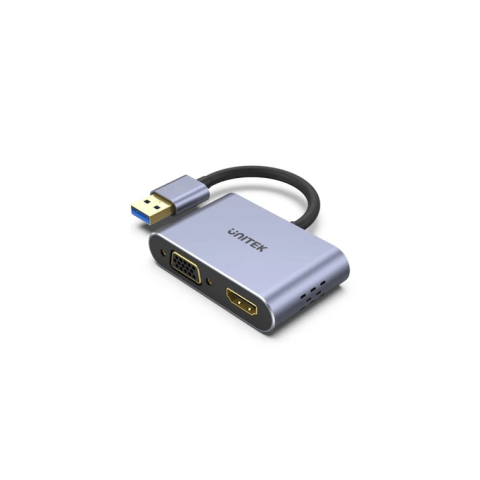 Unitek USB3.0 To HDMI + VGA 1080P Adapter, Space Gray - Zapcart Technology Qatar