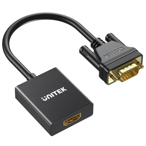Unitek VGA to HDMI Adapter with Audio & Power Port, Black - Zapcart Technology Qatar