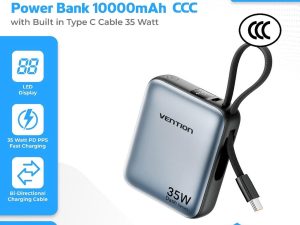 Vention 10000mAh Mini Power Bank (USB-C + USB-C) with Built-in USB-C Cable 35W Universal Type (3C Approved) - Zapcart Technology Qatar