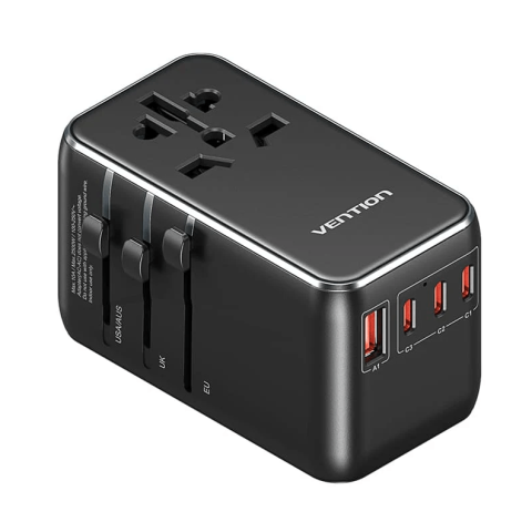 Vention 120W 3C1A GaN Universal Travel Adapter (Black) - Zapcart Technology Qatar