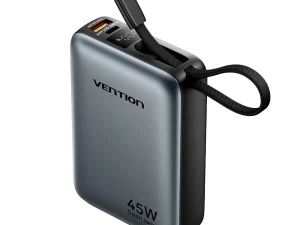 Vention 20000mAh Mini Power Bank (USB-C + USB-C/USB-A) with Built-in USB-C Cable 45W Universal Type (3C Approved) - Zapcart Technology Qatar