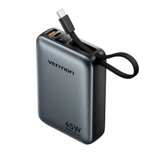 Vention 20000mAh Mini Power Bank (USB-C + USB-C/USB-A) with Built-in USB-C Cable 45W Universal Type (3C Approved) - Zapcart Technology Qatar
